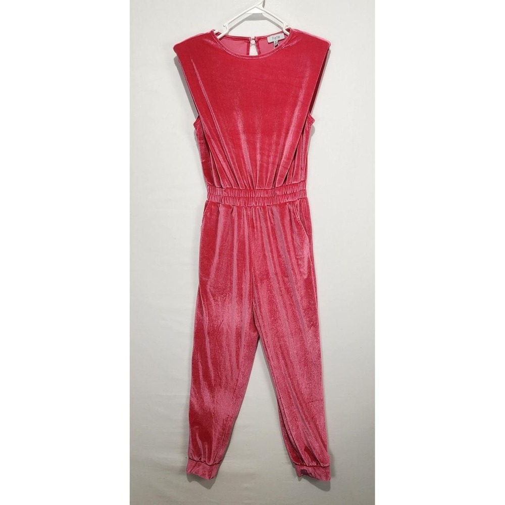 Fate Women's Size S Pink Velvet Jumpsuit Sleeveless Smocked Waist Jogger